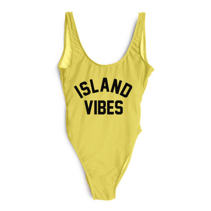 Sexy Swimwear Women ISLAND VIBES Letter Print Swimwear Women High Cut Low Back Bathing Suits - Free Shipping - aurelia-clothing-8955