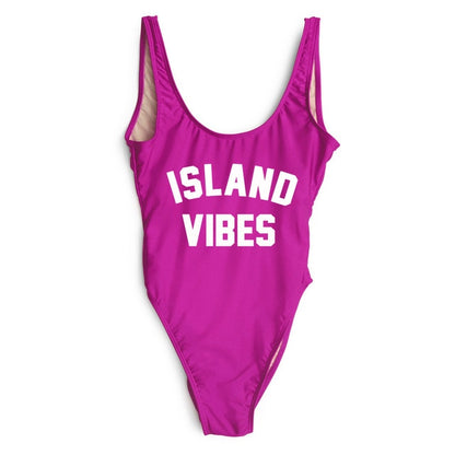 Sexy Swimwear Women ISLAND VIBES Letter Print Swimwear Women High Cut Low Back Bathing Suits - Free Shipping - aurelia-clothing-8955