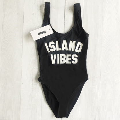 Sexy Swimwear Women ISLAND VIBES Letter Print Swimwear Women High Cut Low Back Bathing Suits - Free Shipping - aurelia-clothing-8955