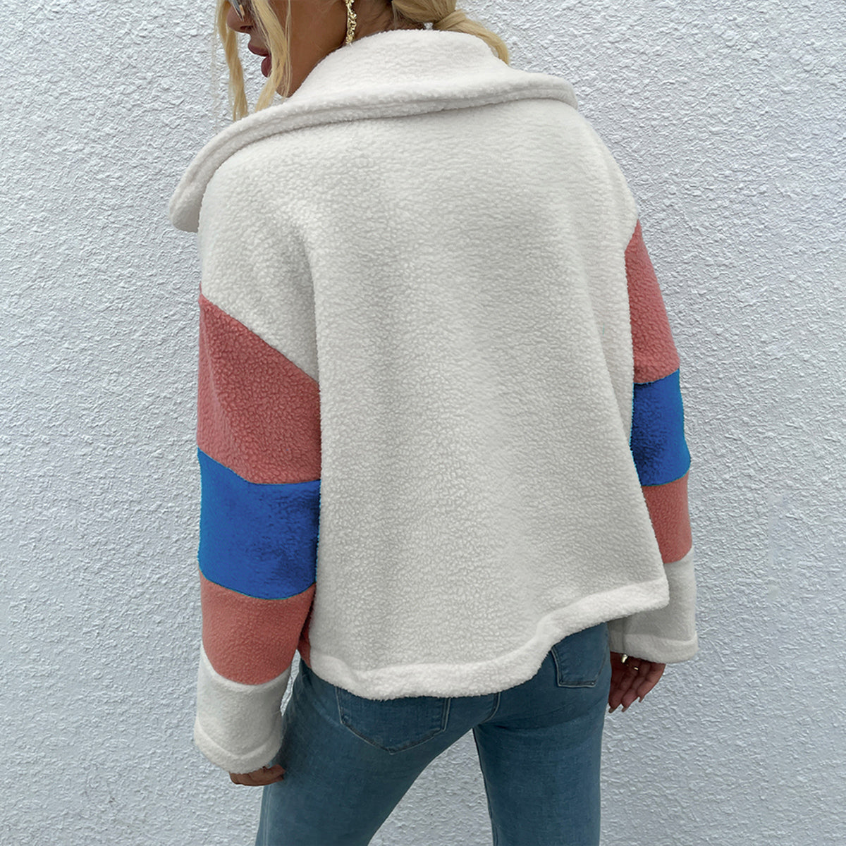 Shiny Color Block Button Down Collared Jacket - aurelia-clothing-8955