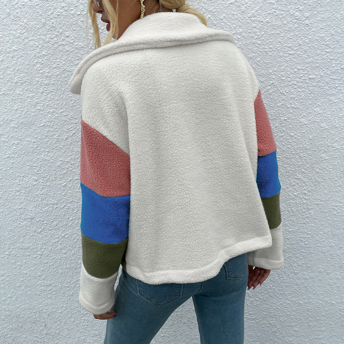 Shiny Color Block Button Down Collared Jacket - aurelia-clothing-8955