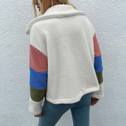 Shiny Color Block Button Down Collared Jacket - aurelia-clothing-8955