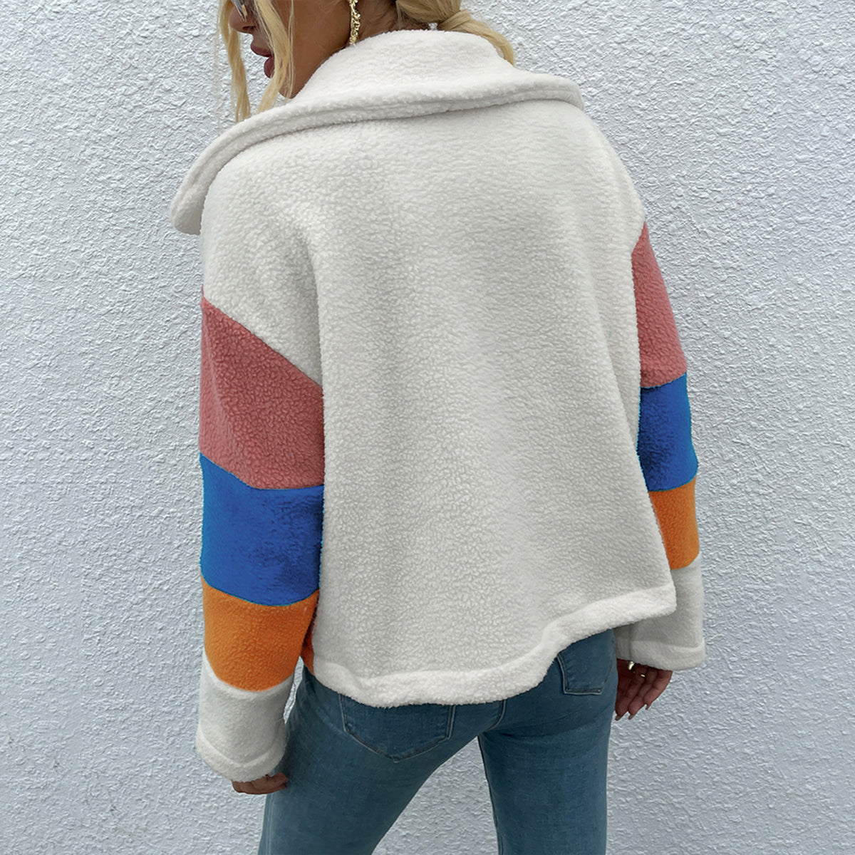 Shiny Color Block Button Down Collared Jacket - aurelia-clothing-8955