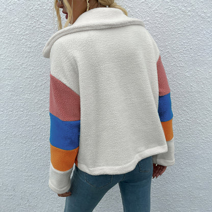 Shiny Color Block Button Down Collared Jacket - aurelia-clothing-8955