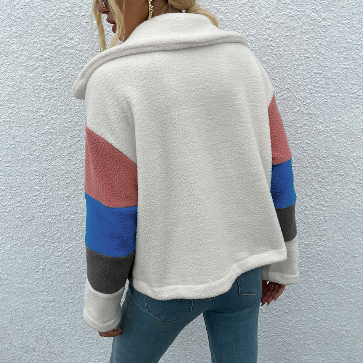 Shiny Color Block Button Down Collared Jacket - aurelia-clothing-8955