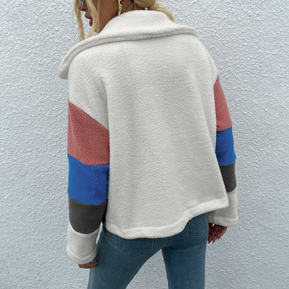 Shiny Color Block Button Down Collared Jacket - aurelia-clothing-8955