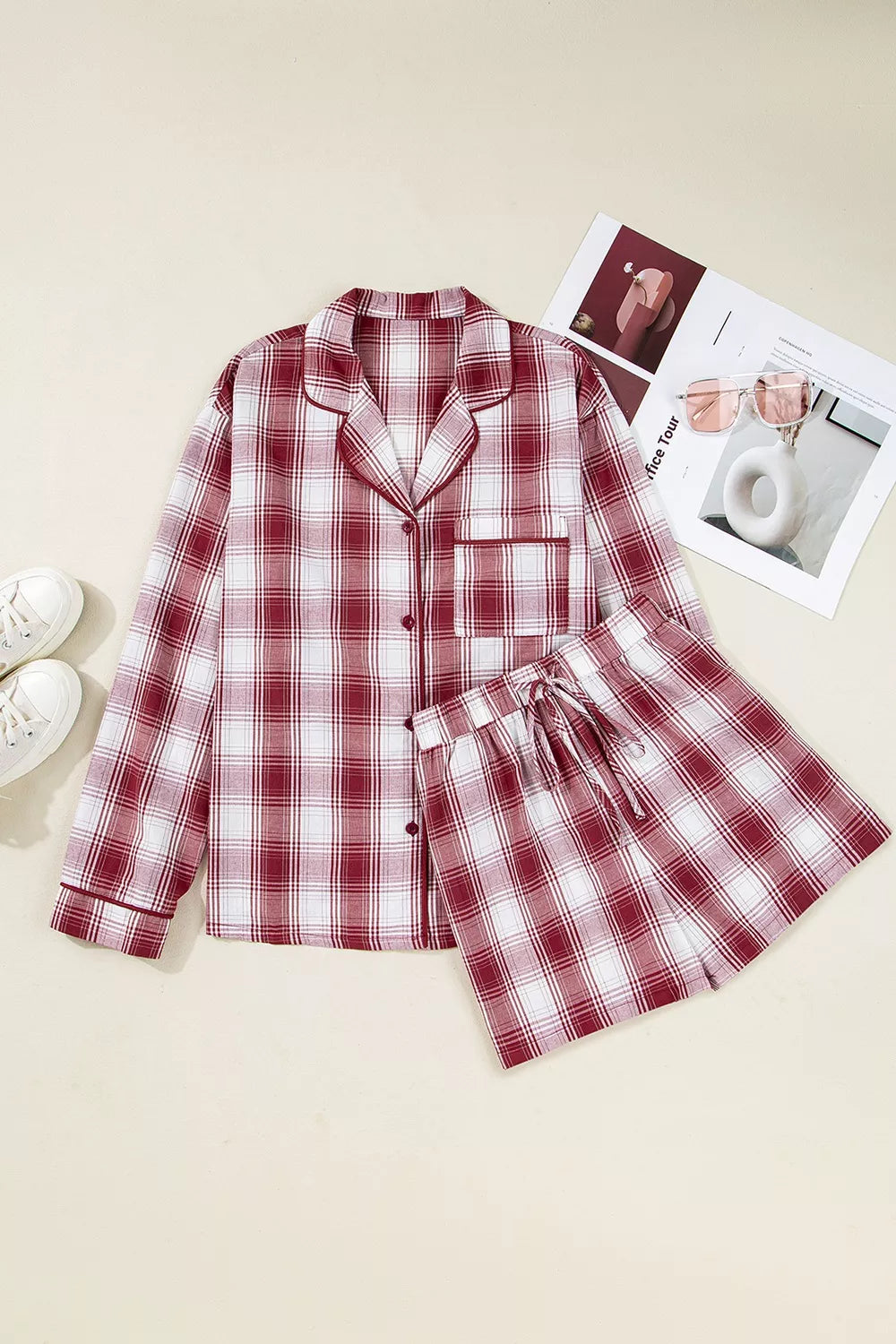 Shirt and Drawstring Shorts Lounge Set-Free Shipping - aurelia-clothing-8955