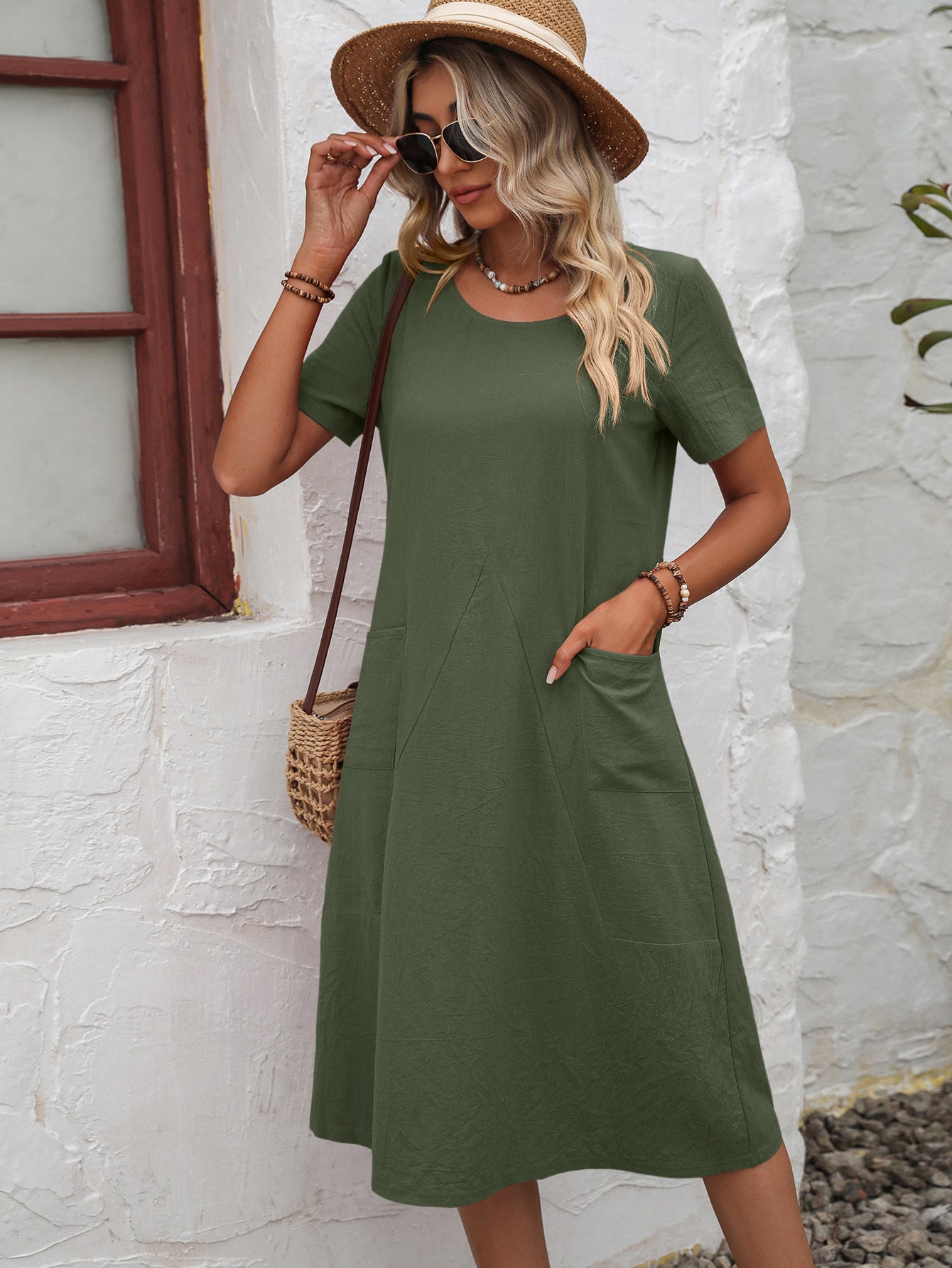 Short Sleeve Dress with Pockets-Free Shipping - aurelia-clothing-8955