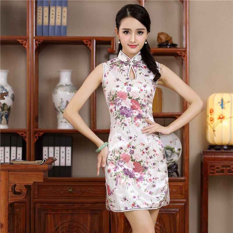 Short Style Cheongsam Traditional Chinese Mini Dress White Womens Elegant Slim Rayon Qipao New Arrival Vestido Size S M L XL XXL - aurelia-clothing-8955