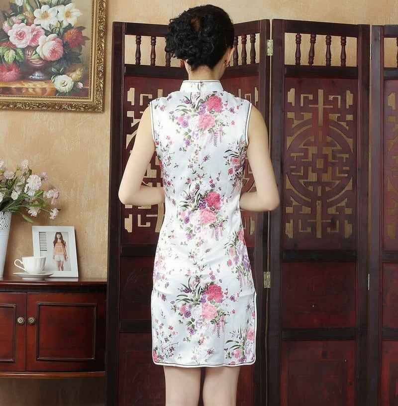 Short Style Cheongsam Traditional Chinese Mini Dress White Womens Elegant Slim Rayon Qipao New Arrival Vestido Size S M L XL XXL - aurelia-clothing-8955