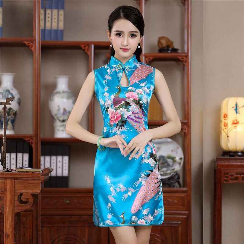 Short Style Cheongsam Traditional Chinese Mini Dress White Womens Elegant Slim Rayon Qipao New Arrival Vestido Size S M L XL XXL - aurelia-clothing-8955