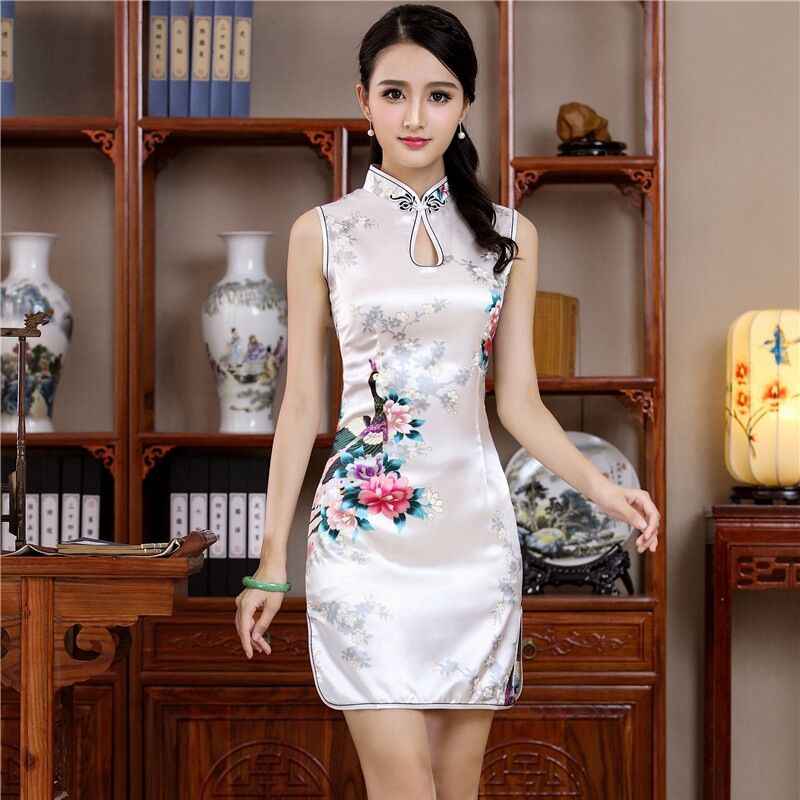 Short Style Cheongsam Traditional Chinese Mini Dress White Womens Elegant Slim Rayon Qipao New Arrival Vestido Size S M L XL XXL - aurelia-clothing-8955