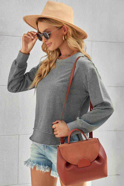 Side Slit Drop Shoulder Sweatshirt - aurelia-clothing-8955