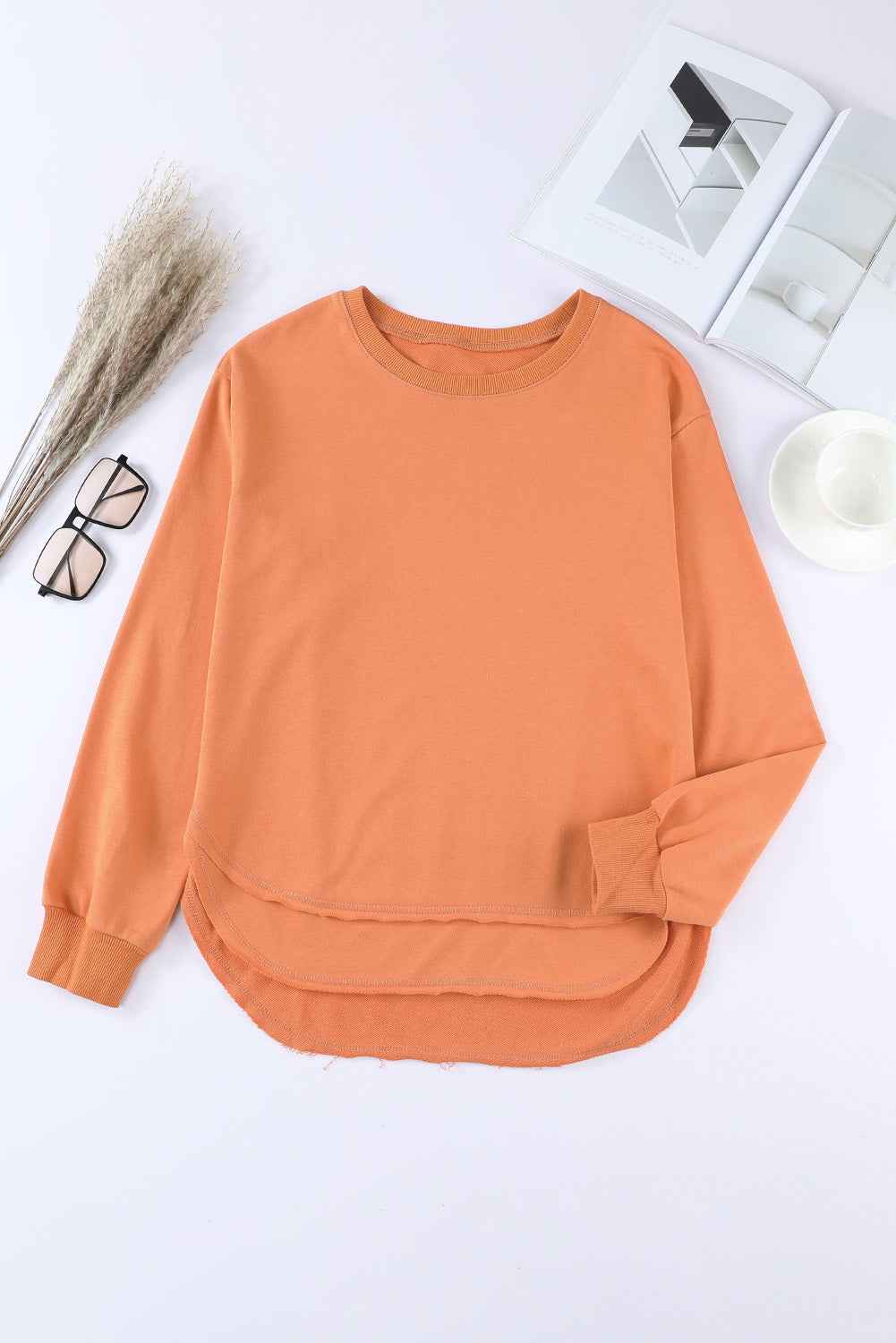 Side Slit Drop Shoulder Sweatshirt - aurelia-clothing-8955