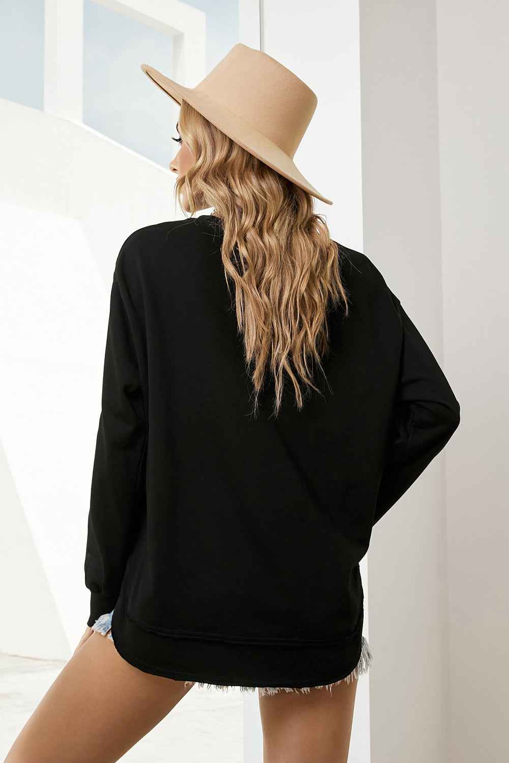 Side Slit Drop Shoulder Sweatshirt - aurelia-clothing-8955