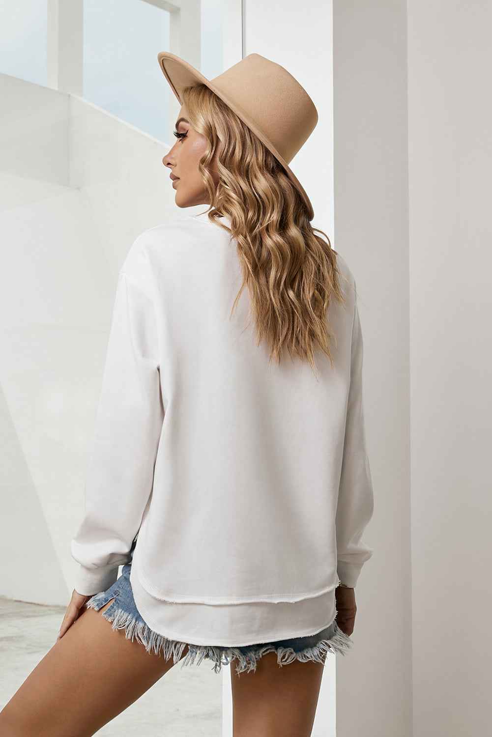 Side Slit Drop Shoulder Sweatshirt - aurelia-clothing-8955