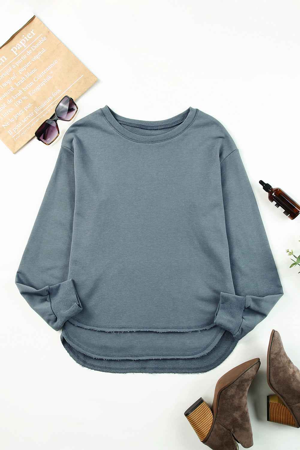 Side Slit Drop Shoulder Sweatshirt - aurelia-clothing-8955