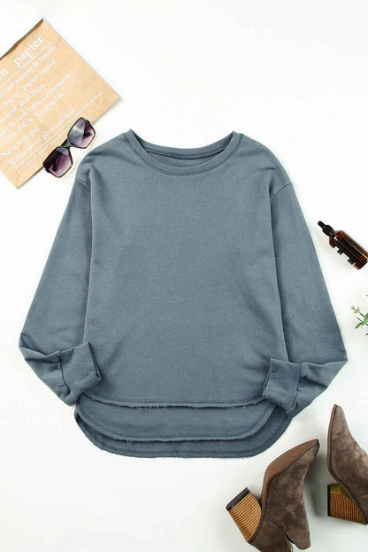 Side Slit Drop Shoulder Sweatshirt - aurelia-clothing-8955