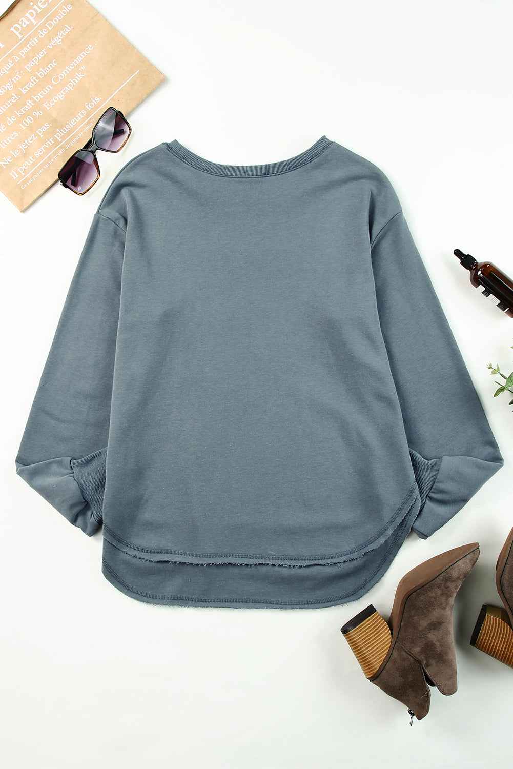 Side Slit Drop Shoulder Sweatshirt - aurelia-clothing-8955