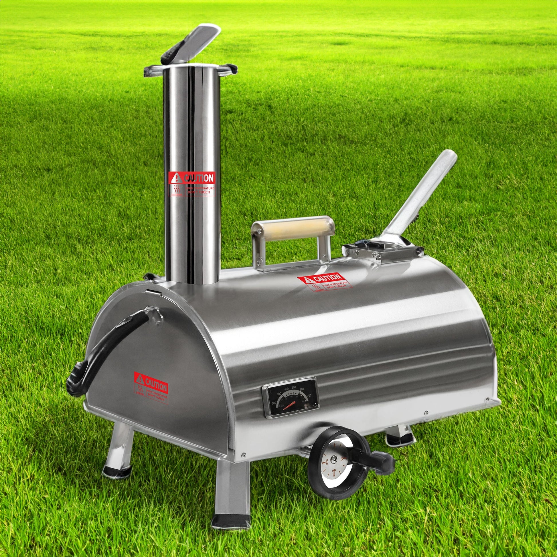 Silver Pizza Oven Outdoor 12 Semi-Automatic Rotatable Pizza Ovens Portable Stainless Steel - aurelia-clothing-8955