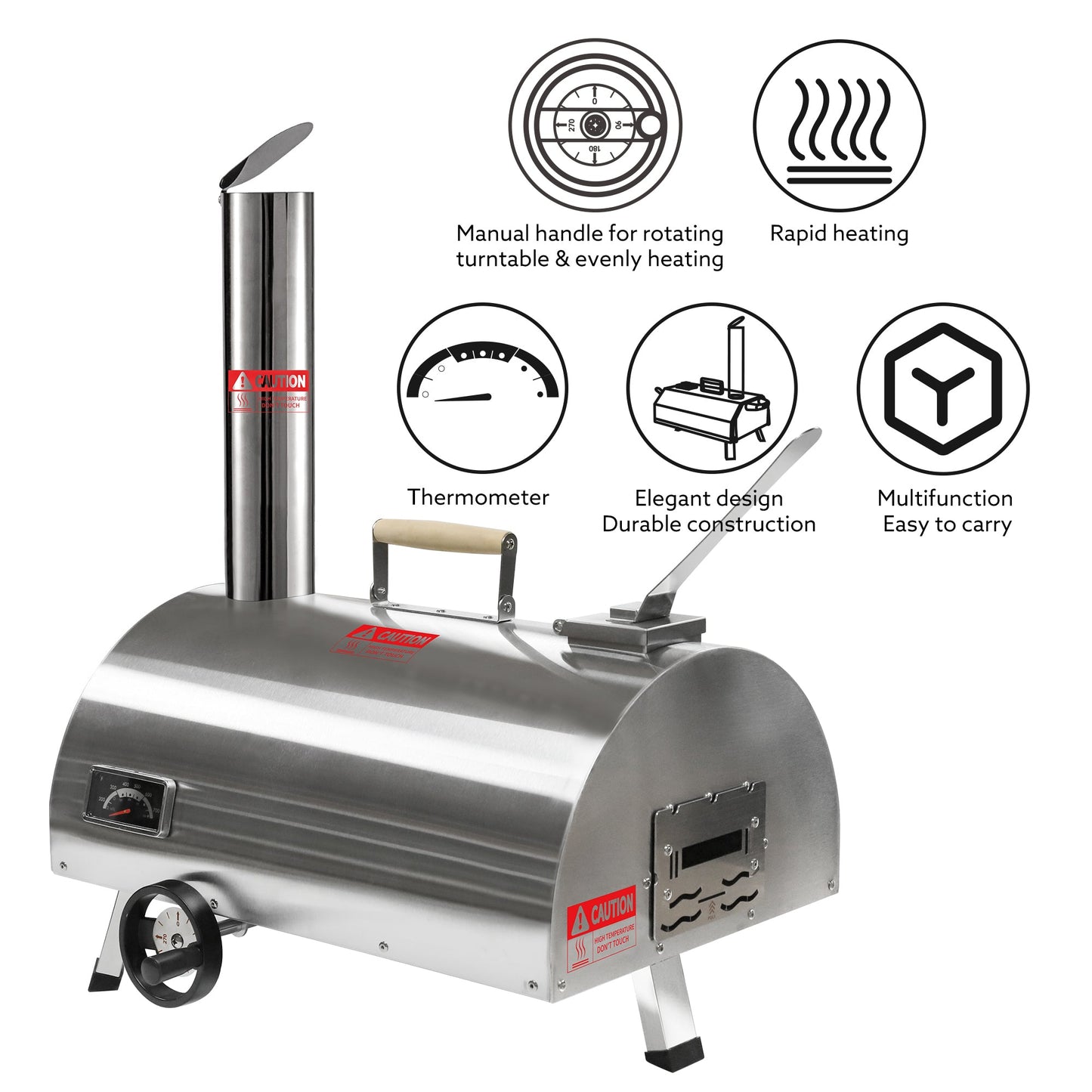 Silver Pizza Oven Outdoor 12 Semi-Automatic Rotatable Pizza Ovens Portable Stainless Steel - aurelia-clothing-8955