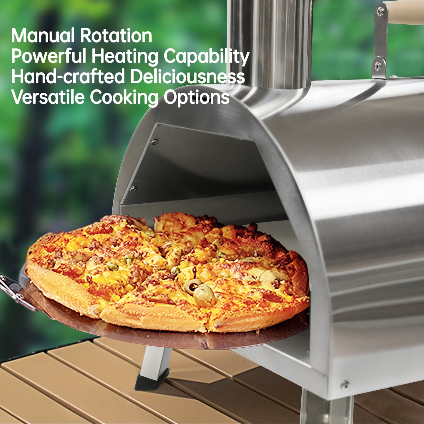 Silver Pizza Oven Outdoor 12 Semi-Automatic Rotatable Pizza Ovens Portable Stainless Steel - aurelia-clothing-8955