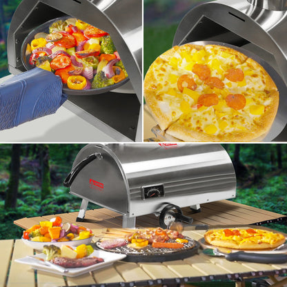Silver Pizza Oven Outdoor 12 Semi-Automatic Rotatable Pizza Ovens Portable Stainless Steel - aurelia-clothing-8955