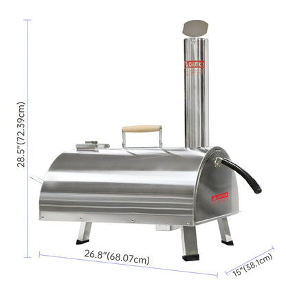 Silver Pizza Oven Outdoor 12 Semi-Automatic Rotatable Pizza Ovens Portable Stainless Steel - aurelia-clothing-8955