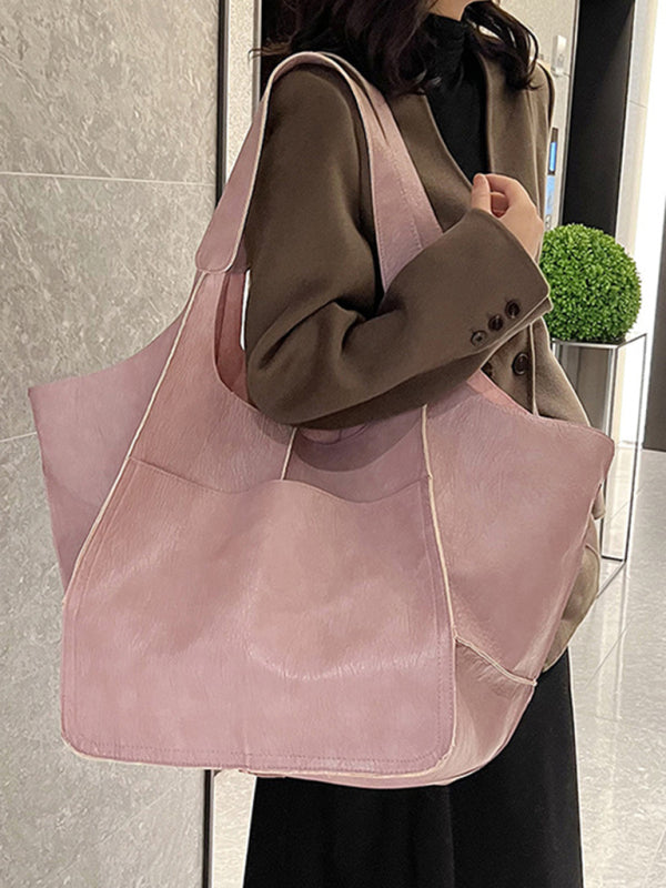 Simple Large Bag Soft Leather Large Capacity One Shoulder Portable Tote Bag-Free Shipping - aurelia-clothing-8955