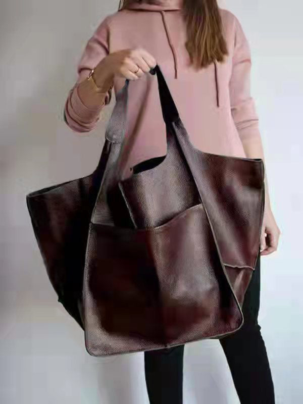 Simple Large Bag Soft Leather Large Capacity One Shoulder Portable Tote Bag-Free Shipping - aurelia-clothing-8955