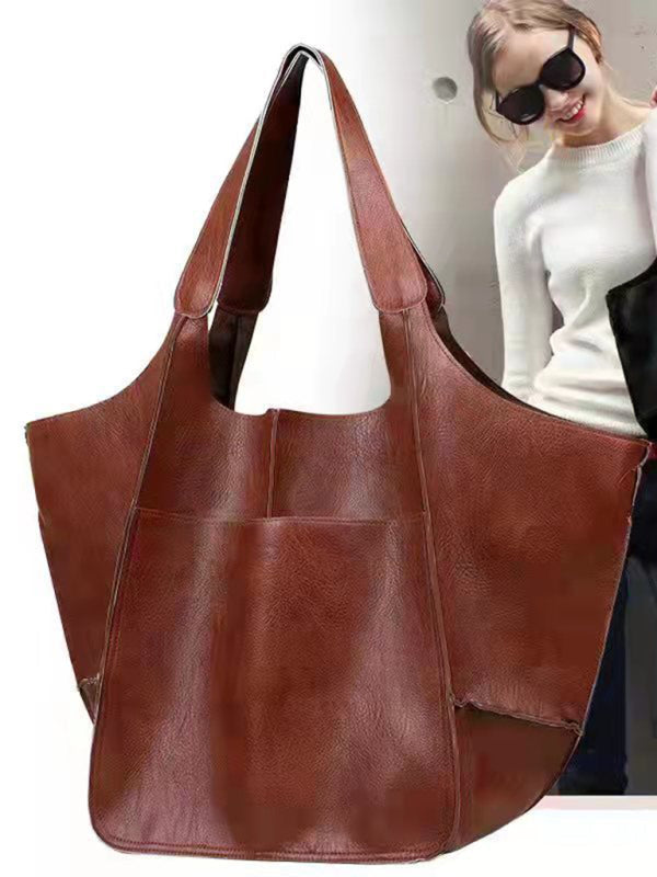 Simple Large Bag Soft Leather Large Capacity One Shoulder Portable Tote Bag-Free Shipping - aurelia-clothing-8955