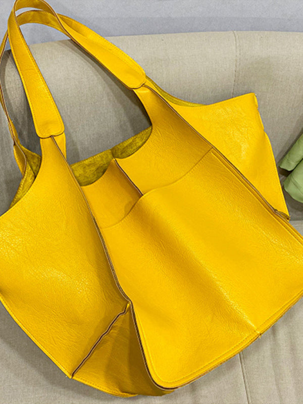 Simple Large Bag Soft Leather Large Capacity One Shoulder Portable Tote Bag-Free Shipping - aurelia-clothing-8955