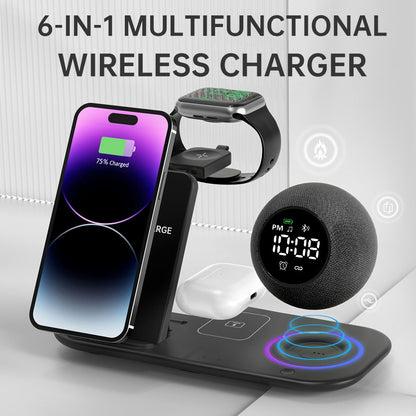 Six in one mobile phone watch headphones wireless charging clock alarm Bluetooth speaker night light - Free Shipping - aurelia-clothing-8955