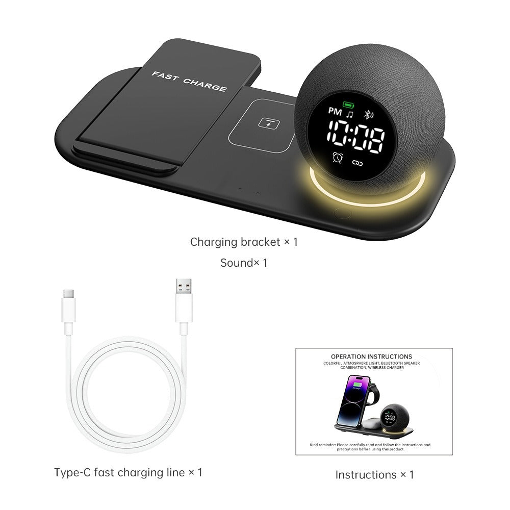 Six in one mobile phone watch headphones wireless charging clock alarm Bluetooth speaker night light - Free Shipping - aurelia-clothing-8955