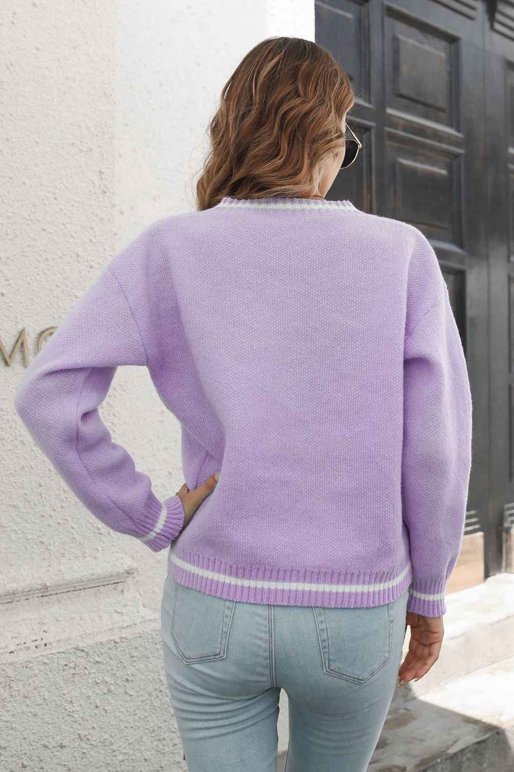 Skeleton Pattern V-Neck Long Sleeve Pullover Sweater - aurelia-clothing-8955