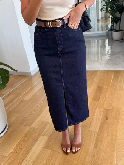 Slit Front Denim Skirt-Free Shipping - aurelia-clothing-8955