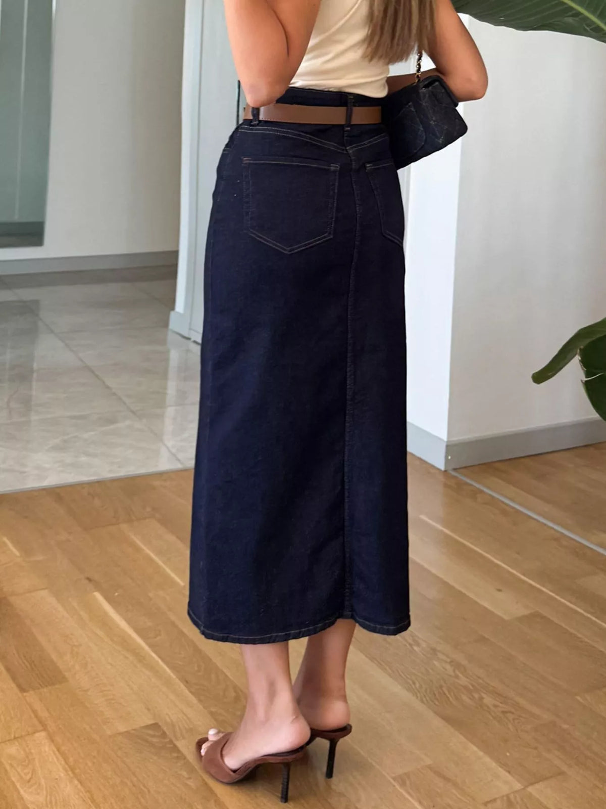 Slit Front Denim Skirt-Free Shipping - aurelia-clothing-8955