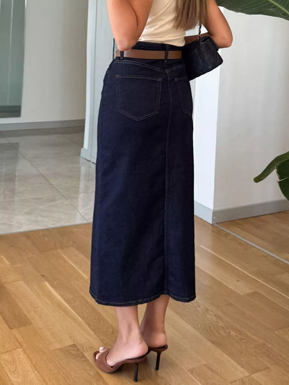 Slit Front Denim Skirt-Free Shipping - aurelia-clothing-8955