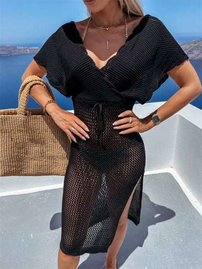 Slit Surplice Cap Sleeve Cover Up - aurelia-clothing-8955