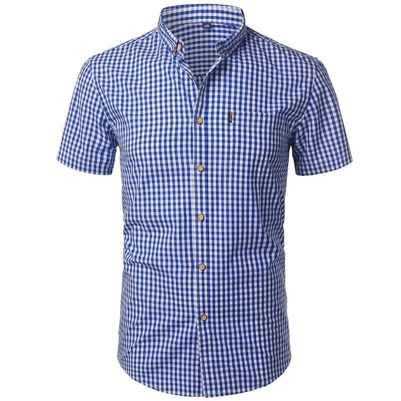 Small Plaid Shirt Men Summer Short Sleeve Cotton Mens Dress Shirts Casual Button Down Mens Shirt - Free Shipping - aurelia-clothing-8955