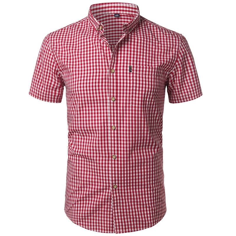 Small Plaid Shirt Men Summer Short Sleeve Cotton Mens Dress Shirts Casual Button Down Mens Shirt - Free Shipping - aurelia-clothing-8955