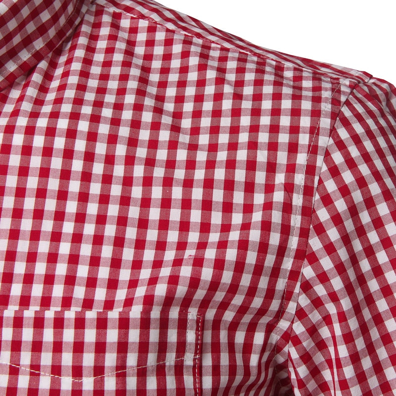 Small Plaid Shirt Men Summer Short Sleeve Cotton Mens Dress Shirts Casual Button Down Mens Shirt - Free Shipping - aurelia-clothing-8955
