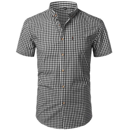 Small Plaid Shirt Men Summer Short Sleeve Cotton Mens Dress Shirts Casual Button Down Mens Shirt - Free Shipping - aurelia-clothing-8955