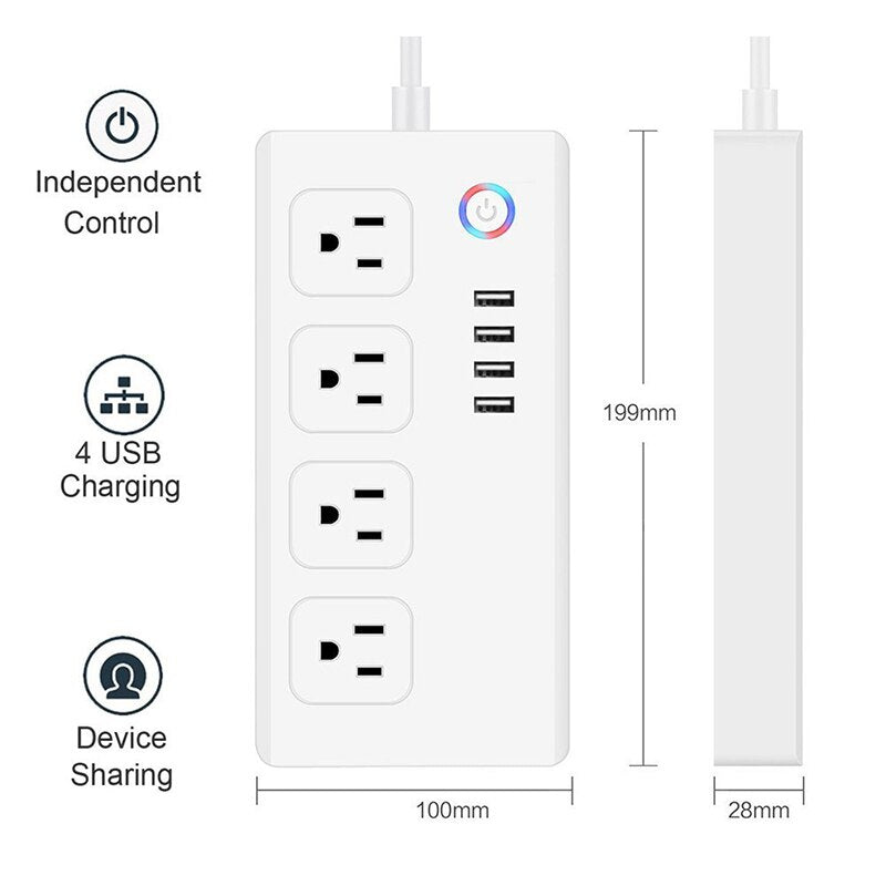 Smart Power Strip,WiFi Power Bar Multiple Outlet Extension Cord with 4 USB and 4 Individual Controlled AC Plugs by Tuya - Free Shipping - aurelia-clothing-8955
