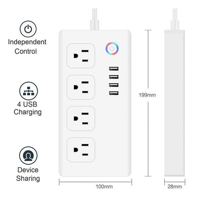 Smart Power Strip,WiFi Power Bar Multiple Outlet Extension Cord with 4 USB and 4 Individual Controlled AC Plugs by Tuya - Free Shipping - aurelia-clothing-8955