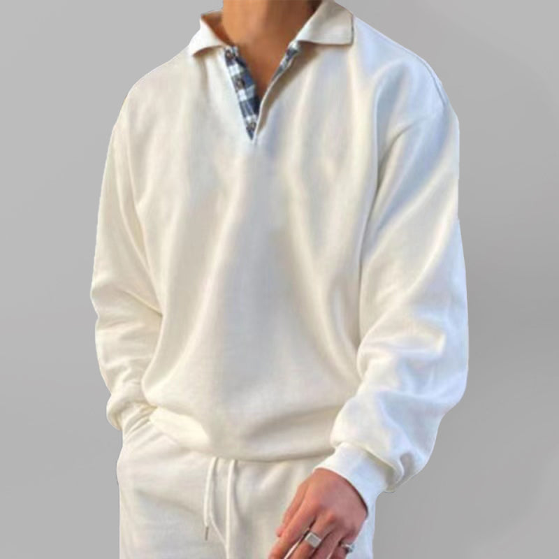 Solid color lapel loose long-sleeved POLO-Free Shipping - aurelia-clothing-8955