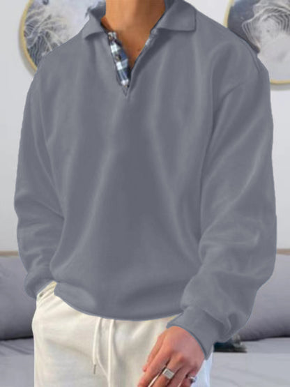 Solid color lapel loose long-sleeved POLO-Free Shipping - aurelia-clothing-8955