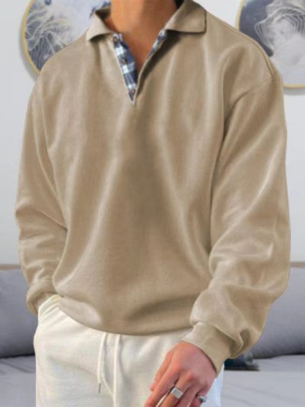 Solid color lapel loose long-sleeved POLO-Free Shipping - aurelia-clothing-8955