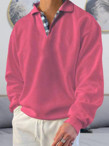 Solid color lapel loose long-sleeved POLO-Free Shipping - aurelia-clothing-8955