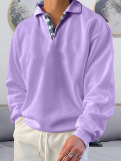 Solid color lapel loose long-sleeved POLO-Free Shipping - aurelia-clothing-8955